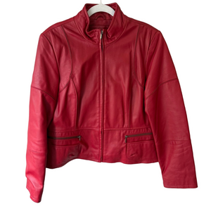 Tribal Red Leather Jacket Modern Cropped Silhouette